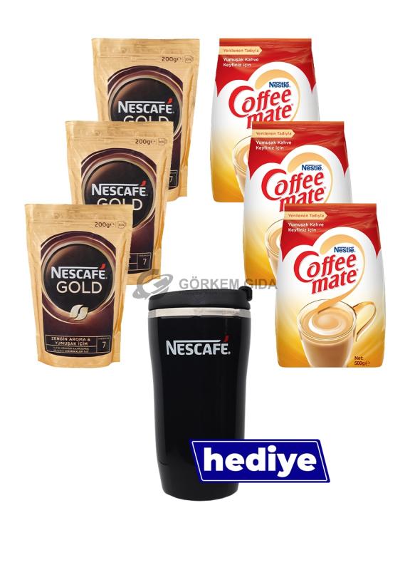 Nescafe Gold 200 Gr (3 Adet) & Coffee Mate 500 Gr. (3 Adet) (Termo Mug Hediyeli)